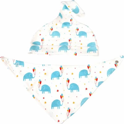 Biologisch katoenen mutsje en slabbetje Rex London Elephant Party
