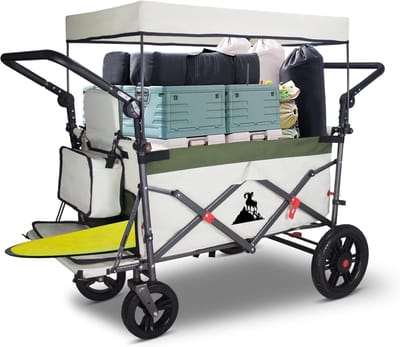 Bolderkar Opvouwbaar - Handwagen Transportkar - Spullen Vervoeren - Met Dak En Remmen - 120 kg Draagkracht - Groen Beige