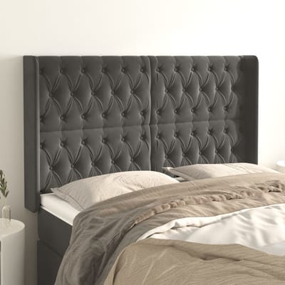 vidaXL - Hoofdbord - met - randen - 163x16x118/128 - cm - fluweel - donkergrijs