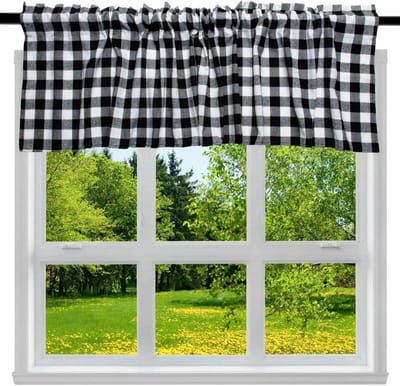 Korte gordijnen - Keuken vitrage - Sfeer creëren - Vintage geruit design - 35 x 120 cm - Zwart