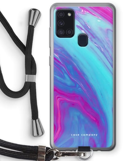 Case Company® - Hoesje met koord geschikt voor Samsung Galaxy A21s hoesje met Koord - Zweverige regenboog - Telefoonhoesje met Zwart Koord - Bescherming aan alle Kanten en Over de Schermrand