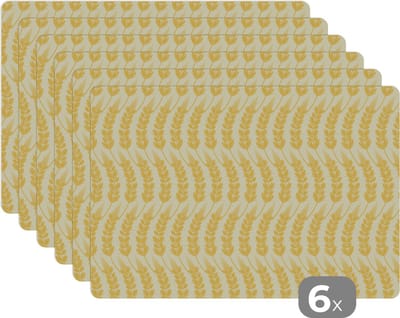 Placemat - Placemats kunststof - Graan - Patronen - Waves - 45x30 cm - 6 stuks - Hittebestendig - Anti-Slip - Onderlegger - Afneembaar