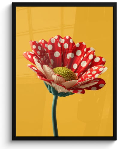 Poster in lijst - Fotolijst 60x80 cm - Posters - Bloem - Rood - Stippen - Posterlijst zwart - Decoratie - Wanddecoratie woonkamer - Muurdecoratie slaapkamer