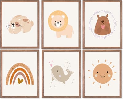 La'Moussawi ® Charmante Boho Dierenposters voor Kinderen - 6-Delige Set voor Kleurrijke Kinderkamerdecoratie