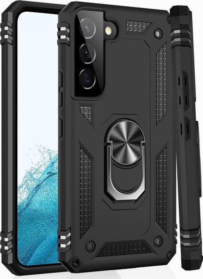 Hoesje Geschikt Voor Samsung Galaxy S22 Plus Hoesje Anti-Shock Hybrid Armor Zwart - Hoesje Geschikt Voor Samsung Galaxy S22 Plus hoesje met Kickstand Ring Houder - Kunststof - Back Cover