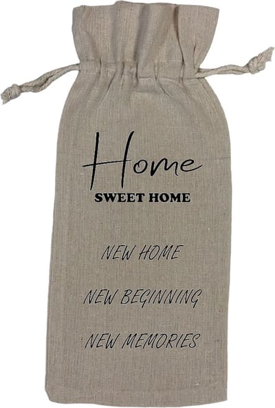 Wijnzak "Home sweet home new home new beginning new memories" Grappig Cadeau Kado