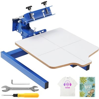 VEVOR Zeefdrukpers T-shirt zeefdrukmachine 1 kleur + 1 station, T-shirt pers, warmtepers transferpers DIY-apparatuur printer, textielbedrukking kleding, kussenslopen, bagage etc.