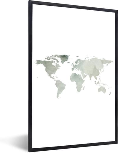 Fotolijst incl. Poster - Wereldkaart - Minimalisme - Grijs - 20x30 cm - Posterlijst
