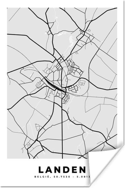 Poster Zwart Wit – België – Plattegrond – Stadskaart – Kaart – Landen - 120x180 cm XXL