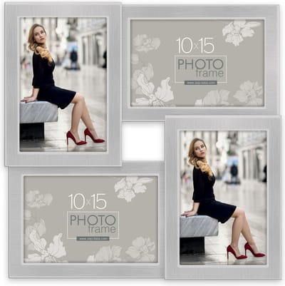 ZEP - Metalen Multi Fotolijst Olimpia Zilver 4Q voor 4 foto's formaat 10x15 (28,5x28,5 cm) - S4044