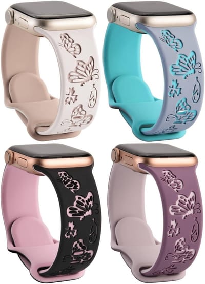 4 Stuks Zachte Siliconen Armbanden Geschikt voor Apple Watch 49mm 45mm 44mm 42mm 41mm 40mm 38mm, Vervangende Horlogeband voor Dames en Heren, Ideaal voor Series 9, 8, SE2, 7, 6, 5, 4, 3
