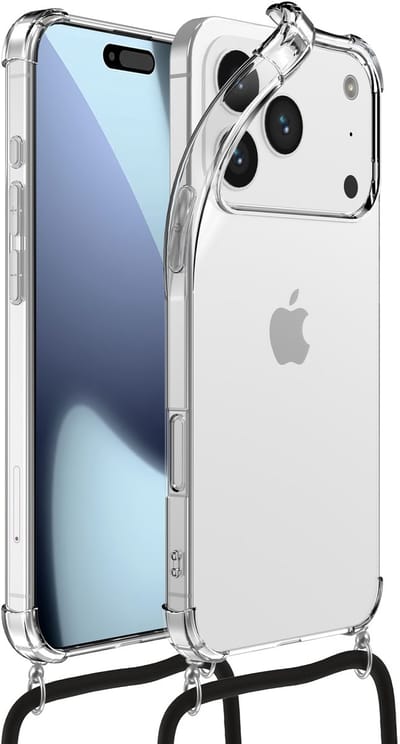 Geschikt voor iPhone 17 Pro Telefoonhoesje met Telefoonkoord en Stootrand - Koordhoesje TPU Backcover Case Shockproof met Lanyard - Transparant - Smartphonica geschikt voor iPhone 17 Pro