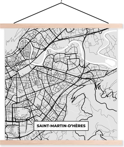 Posterhanger incl. Poster 40x40 cm - Schoolplaat - Frankrijk - Plattegrond - Kaart - Saint-Martin-d'Hères - Stadskaart - Textielposter - Blanke latten - Stadskaart