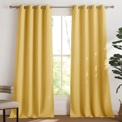 Cosensi- Verduisterende Gordijnen 140x245 cm - Ondoorzichtig - Kant en Klaar - 2 Stukken - Zonnig Geel - Voor Woonkamer/Slaapkamer - Blackout Gordijnen