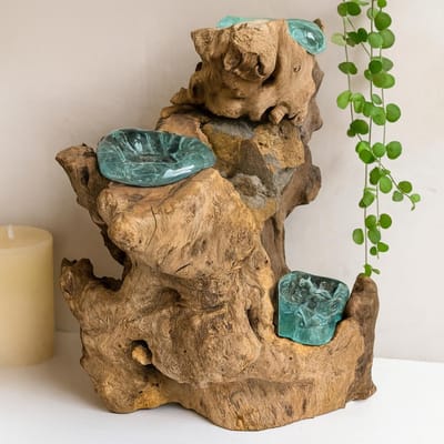 Molton Glass Triple Candle Holder on Wood