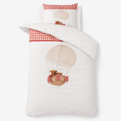Decoware Kinderdekbedovertrek Luchtballon Beer 140x220 cm – Rood - Katoen Renforcé - Met Kussensloop - Eenpersoons
