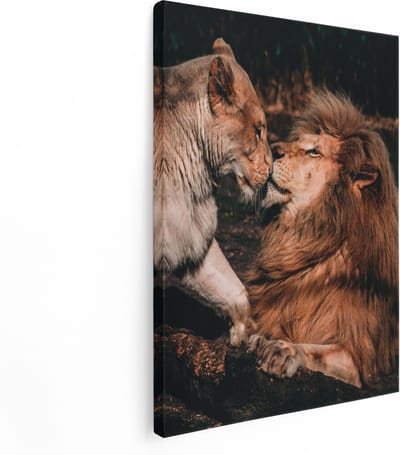 Artaza Canvas Schilderij Leeuwenfamilie - 30x40 cm - Klein - Wanddecoratie Dierenkop - Muurdecoratie Woonkamer - Kamer Accessoires