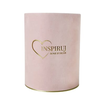 Inspiruj - Fluwelen Bloemendoos - Roze - Goud Logo - Ø10cm - H13cm