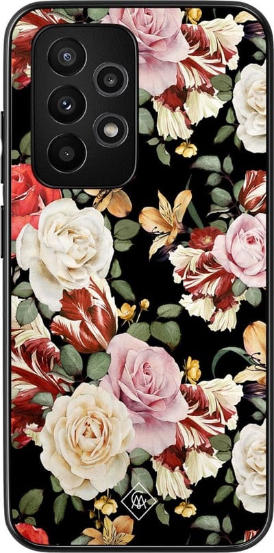 Casimoda® hoesje - Geschikt voor Samsung Galaxy A53 - Bloemen flowerpower - Zwart TPU Backcover - Bloemen - Multi