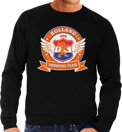 Zwarte Holland drinking team sweater / sweater oranje accenten heren - Nederland supporter kleding S