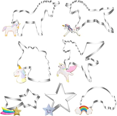 Set van 7 RVS Koekjesuitsteekvormpjes voor Kerstmis - Eenhoorn, Ster en Regenboog - Perfecte Cadeaus voor Kinderen en Bakliefhebbers