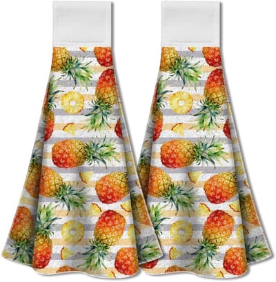 Dailygoods - WADORN 2 Pack Ananas Keuken Opknoping Handdoek met Lus, Tropisch Fruit Hand Tie Handdoek Decoratieve Microfiber Zachte Absorberende Opknoping Schotel Thee Washandje voor Vrouwen Hostess Housewarming