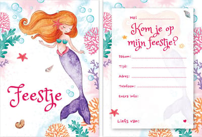 Zeemeermin uitnodigingen 6 stuks - Kinderfeestje - Zeemeerminnen - Verjaardag uitnodiging - Uitnodigingskaarten - Uitnodigingen Meisje