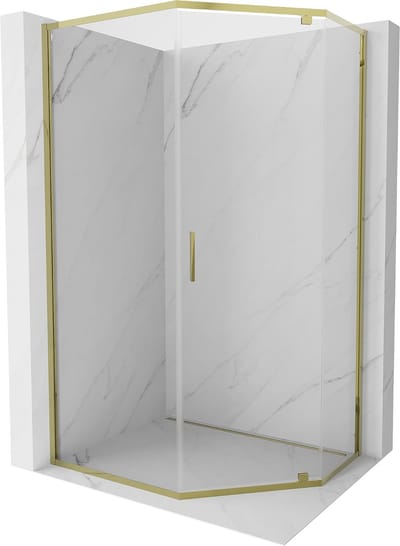 Mexen Exo vijfhoekige draaibare douchecabine 90 x 80 , transparant, goud - 812-090-080-50-00