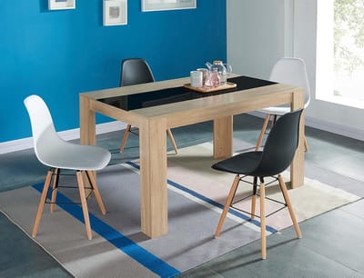 Moderne Eettafel 140 cm Eikenlook met Zwart Gehard Glas - Geschikt voor 6 Personen