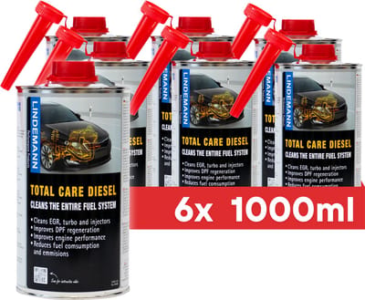 Lindemann Total Care Diesel 1000ml (6-pack) - Alles-in-één Diesel Reiniger - Diesel Cleaner - Motor Reiniger - Diesel Additief - Complete Reiniging Brandstofsysteem