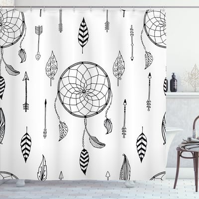 ABAKUHAUS zwart-wit douchegordijn – Folk veren pijl – 175×240 cm