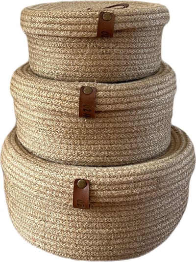 OZ Home - 3-delige Mandenset met Deksel - Beige - Duurzaam & Functioneel - Voor Compacte Opslag en Decoratie