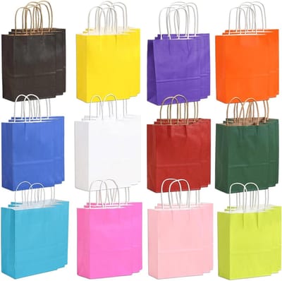 SnelShoppen - Set van 36 Kleurige Papieren Tassen 27x8x15 cm, Stevig en Herbruikbaar, Perfect voor Cadeaus, Feesten en Winkelverpakkingen - Assortimen