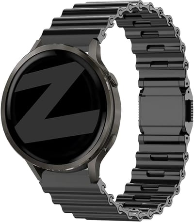 Bandz Premium Steel Strap Ocean universeel 22mm bandje - metalen horlogebandje geschikt voor verschillende Samsung, Huawei, Polar & Garmin - Zwart
