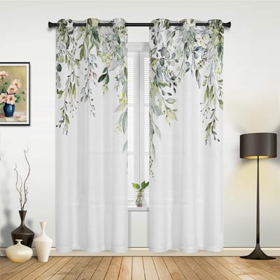 Aquarel Groene Bladeren Gordijnen voor Slaapkamer Woonkamer Raamgordijnbehandelingen Jaloezieën Keuken Huisdecoratie Draperieën 135W x 92H(cm) x1