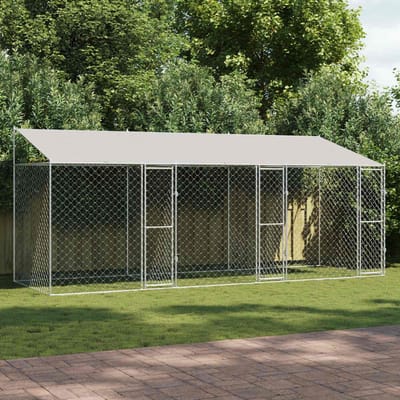 vidaXL - Hondenkooi - met - dak - zilver - 600 - x - 200 - x - 256 - cm - Staal - en - PE