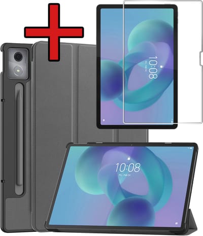 Hoesje - Geschikt voor Lenovo Idea Tab Pro - Met Screenprotector - Hardcover Book Case - Trifold Bookcase Hoes - Hard Cover - Tablethoes - Grijs