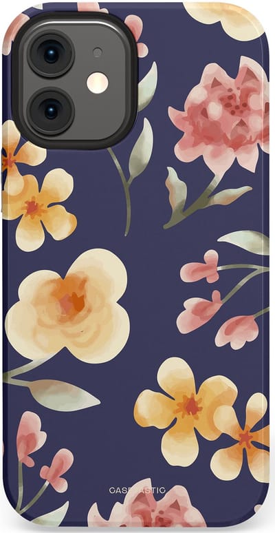Casetastic Hoesje Geschikt voor Apple iPhone 12 Mini - Stijlvolle Beschermende Duo-layer Case - Bloesemnacht Marine