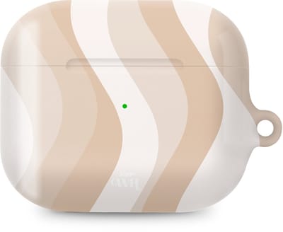 xoxo Wildhearts hoesje geschikt voor Airpods Pro 1 / Pro 2 - Minimal Nude - Ook als telefoonhoesje verkrijgbaar - schokbestendige case geschikt voor Airpod Pro (2) - koptelefoon case - Beschermhoes met golvende print - golven - wit / beige