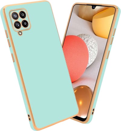 Cadorabo Hoesje geschikt voor Samsung Galaxy A42 5G / M42 5G in Glossy Mintgroen - Goud - Beschermhoes Case Cover van flexibel TPU-silicone en met camerabescherming