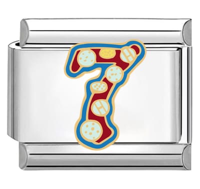 Quiges - Schakel - Bedel - 9mm - charms - Kleurrijk - Number 7 - Geschikt voor - armband - Schakelarmband - italy bedels armband