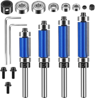 4-delige Freesbitset met 1/4 Inch Shank, Hardmetalen Snijkoppen, Ideaal voor Houtbewerking en Precisiefrezen