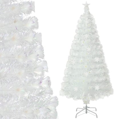 COSTWAY Kunstkerstboom met verlichting, dennenboom met kleurrijke ledlampen, glasvezel en sterpunt, kerstboom voor thuis, kantoor, winkels en hotels, wit (120 cm)