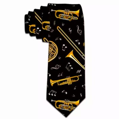 Stropdas- Blaas instrumenten- Trompet- Schuif trompet- Zwart- Goudkleurig- Polyester - Charme Bijoux