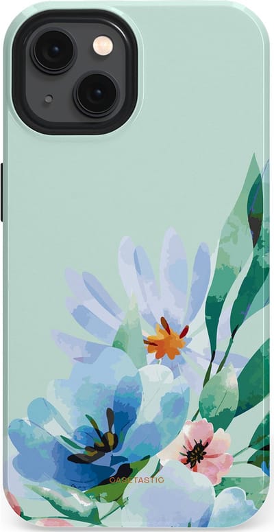 Casetastic hoesje geschikt voor Apple iPhone 13 - MagSafe - Dubbellaagse bescherming - Lente schildering - Fashion Case - Lichtgrijs Lichtblauw Mintgroen