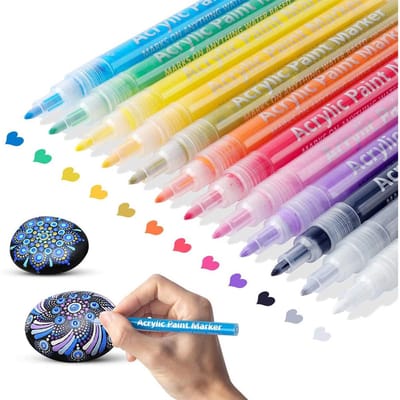 12 kleuren acrylverfmarkers set op waterbasis kunstmarkerpen 0,7-2 mm fijne punt voor doe-het-zelf-knutselwerkjes 12 Colors yellow