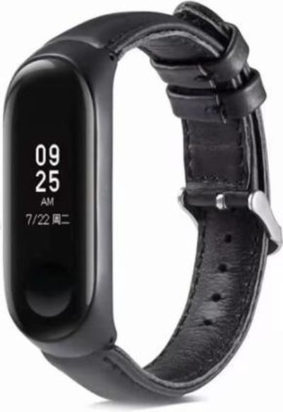 Strap-it Leren bandje - geschikt voor Xiaomi Mi Band 5 / Mi Band 6 - zwart