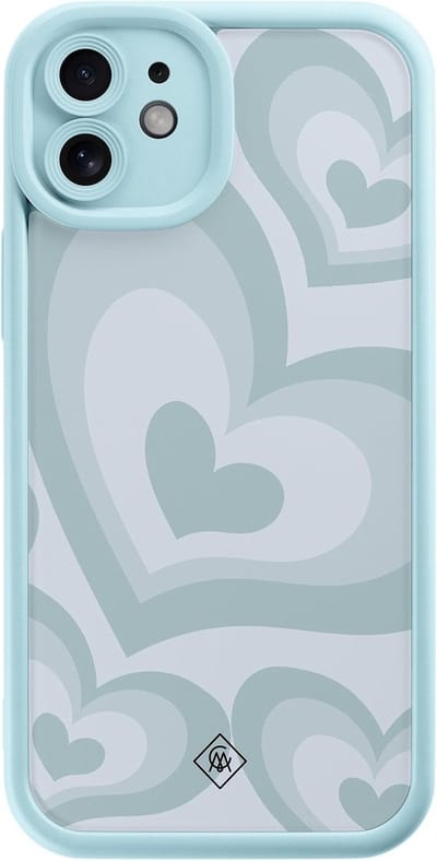 Casimoda® hoesje - Geschikt voor iPhone 12 - Hart Blauw - Effen telefoonhoesje met lensbescherming - TPU - Backcover - Blauw