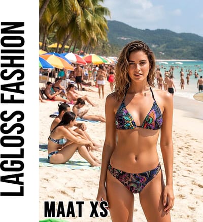 LaGloss® Sexy Retro Print Halterneck Bikini Set met Bindsluiting & Hoge Stretch - Maat XS