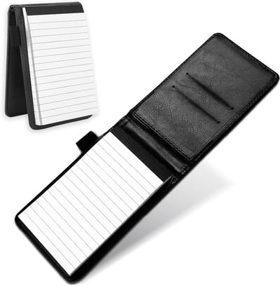 Leren Notitieboekhouder voor Mini Memo's - Draagbaar Notitieblok voor Zakelijk Gebruik en School, Multifunctioneel en Stijlvol (Zwart)
